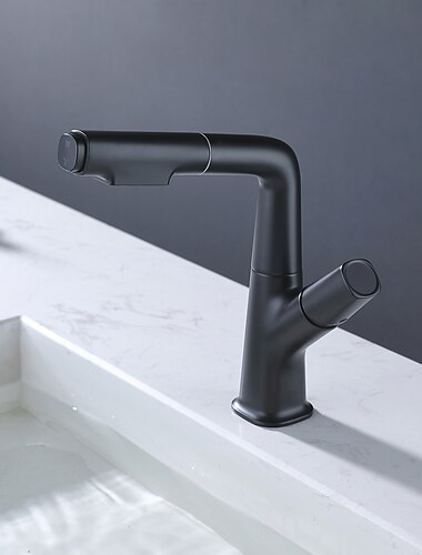  Waschbecken Wasserhahn mit herausziehbarer Brause, Messing hebbar 3-Modi galvanisiert / lackierte Oberflächen Centerset Einhand-Einloch-Waschbecken-Drehauslauf für Kalt- und Warmwasser-Badarmaturen