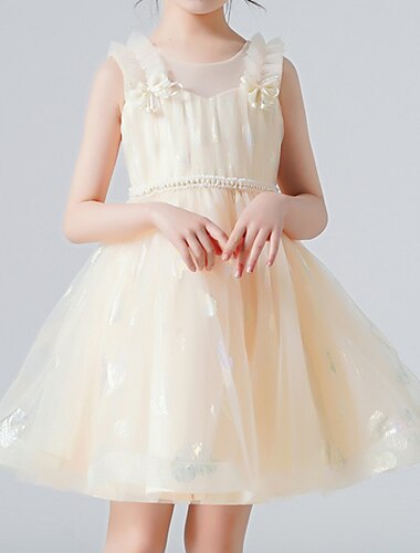  Veranstaltung / Fest Prinzessin Über dem Knie Tüll Frühling Sommer Blumenmädchenkleider mit Spitze Schleife(n) Kinderkleid für kleine süße Mädchen, passend für 3–14 Jahre Größe 4/Größe 6/Größe 8