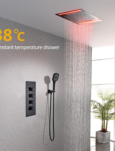  douchekraan, regendouchekopsysteem / thermostatische mengkraan set - regendouche eigentijdse geschilderde afwerkingen monteren in messing klep baddouche mengkranen