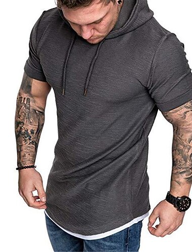  Homens Camiseta Manga Curta Com Capuz Primavera Verão Tecido Simples Músculo Preto Branco Verde Tropa Top Tee para Homens