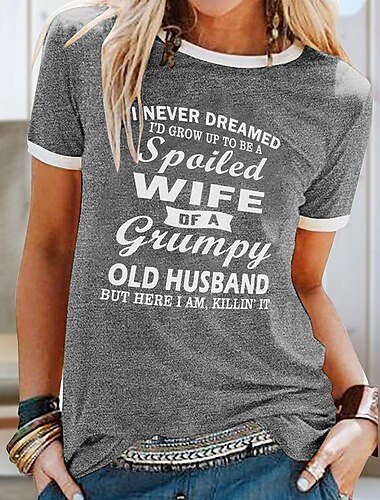  Pentru femei Tricou Familie De Bază Manșon scurt Rotund Topuri obișnuite Casual Sfârșit de săptămână Imprimeu Negru Galben Albastru piscină Mov Trifoi Primăvară, toamnă, iarnă, vară I Never Dreamed