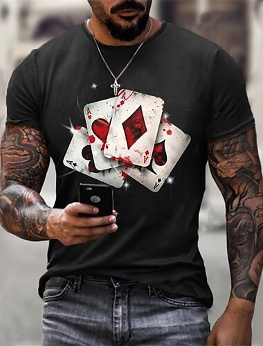  Miesten Graafiset tulosteet Pokeri T-paita Lyhythihainen T-paita 3D-tulostus Tiukka pyöreä kaula-aukko Paita Muoti Hengittävä Mukava ulko- Katu Kausaliteetti Musta Kesä Kevät Vaatetus S M L XL 2XL 3XL