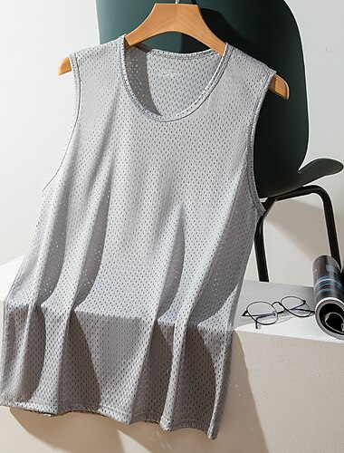  Herren Tank Top Weste Unterhemd Ärmelloses Shirt Ärmellos Rundhalsausschnitt Sommer Einfarbig Lässig Bequem Netz Outdoor Straße Täglich Silbergrau Schwarz Weiß Top T-Shirt für Herren