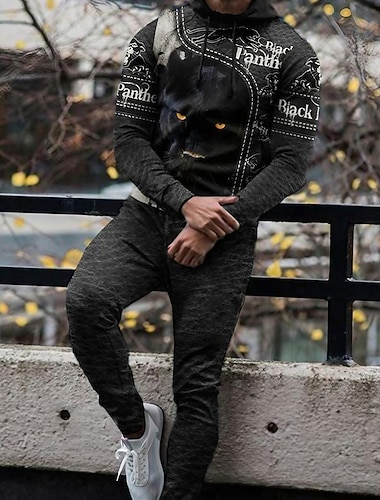  Miesten Verryttelypuku Hupparisetti Keltainen Tumman harmaa Ruskea Musta Hupullinen Kuvitettu Eläin 2-osainen Painettu Urheilu ja ulkoilu Kausaliteetti Urheilu 3D-tulostus Perus Katutyyli Urheiluasut