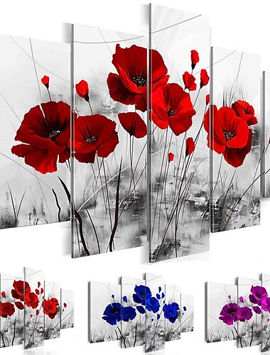  5 paneles impresos pintura obra de arte imagen flores de tres colores decoración abstracta del hogar lienzo enrollado sin marco sin estirar
