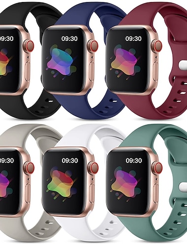  6 шт. Спортивный ремешок Совместим с Ремешок для часов Apple Watch 38мм 40мм 41мм 42мм 44мм 45мм 49мм Женский Мужчины Водонепроницаемый Мягкий силикон Сменный ремешок для часов для Серия iwatch Ultra