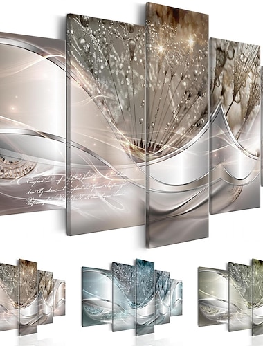  5 paneles impresos carteles de tres colores de diente de león arte de pared abstracto colgado en la pared decoración del hogar regalo lienzo enrollado sin enmarcar sin estirar