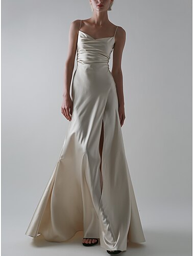  Vestido de Gala en A Sexy Invitada de Boda Prom Largo hasta el Suelo Sin Mangas Tirantes de Espagueti Satén con Abierto Color Puro 2025