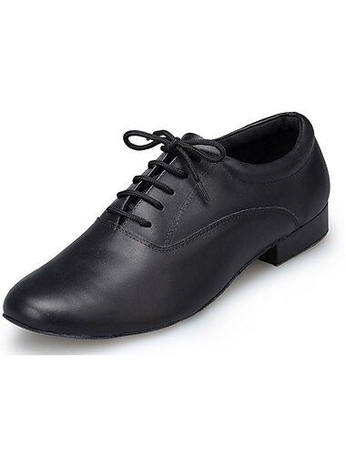  Zwarte leren ballroom dansschoenen voor heren – veterschoenen voor latin tango-optredens met suède zool voor professionals en beginners