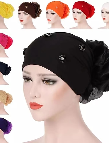  Nuevo gorro para la pérdida de cabello para mujer, gorro con perlas de flores, gorro musulmán para quimio de cáncer, gorro indio islámico, pañuelo para la cabeza, gorro de moda