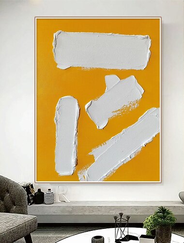  Handmade ręcznie malowany obraz olejny ściany żółty biały malarstwo abstrakcyjne home decoration decor walcowane płótno bez ramki nierozciągnięte!