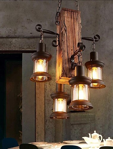  4-Light 45 cm Plafond Lichten & hangers Hout industrieel Landelijk 110-120V 220-240V