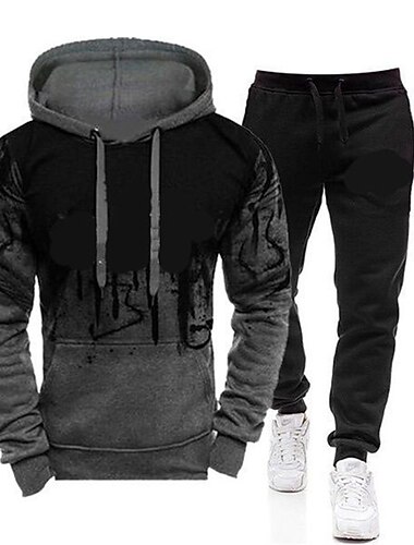  Herren Grafik Buchstabe 2St 3D Sweatshirt-Sets Trainingsanzug Kapuzenshirts Langarm Lange Hosen Mit Kapuze Streetwear Sportbekleidung Basic Sport & Outdoor Lässig Sport Druck Frühling Herbst Wei