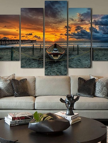  5 Paneele Landschaftsdrucke Poster/Sonnenuntergang Strand Wandkunst Wandbehang Geschenk Heimdekoration gerollte Leinwand kein Rahmen ungerahmt ungedehnt