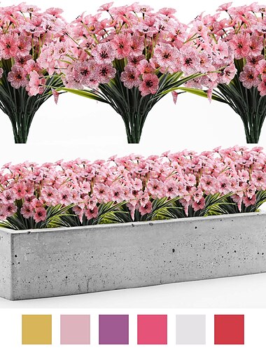  simulering blomst 5 gaffel våren gress fiolett utendørs anti-ultrafiolett dekorativ grønn plante ingeniør ornament blomst 1 stk, falske blomster til bryllup bue hage vegg hjem fest dekorasjon