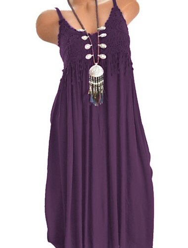  Damen-Kleid in Übergröße, geschwungenes Träger-Freizeitkleid, einfarbig, V-Ausschnitt, Spitze, ärmellos, Frühlings- und Sommerkleid, Minikleid, Alltagsmode, lockere Passform