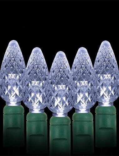  Ampoules C7 lumières de Noël avec minuterie – 50 LED 16,4 pieds à batterie fraise pour extérieur et intérieur – mini éclairage décoratif, guirlande de patio, fête, arbre de Noël, décorations de Noël