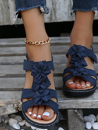  Pentru femei Sandale Sandale Platformă Pantofi de confort În aer liber Zilnic Plajă Culoare solidă Floral Mată Vară Flori Toc Platformă Vârf deschis Clasic Casual PU piele Poliester Buclă Negru Alb