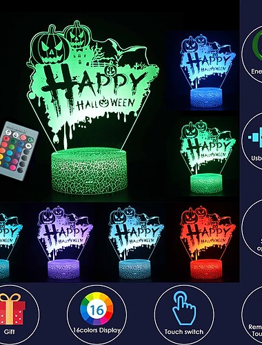  ハロウィン 3D ナイトライト ランプ アニメ 16色変化 ハロウィン 誕生日プレゼント 子供の寝室用ハロウィン装飾 (ナイトメア・ビフォア・クリスマス)
