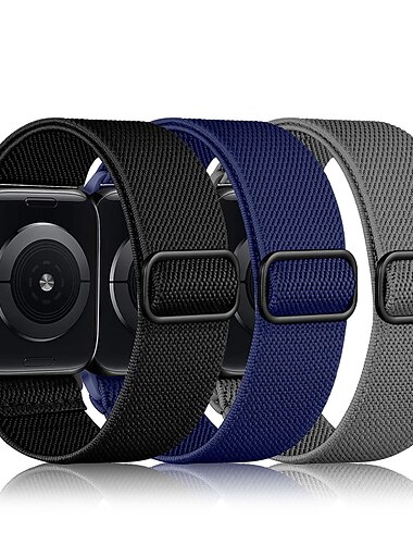  3 Pack Solo-Loop Kompatibel mit Apple Watch Armband 38mm 40mm 41mm 42mm 44mm 45mm 49mm Elasthan Metallverschluss Dehnbar Nylon Ersatzarmband für iwatch Ultra 2 Series 9 8 7 SE 6 5 4 3 2 1