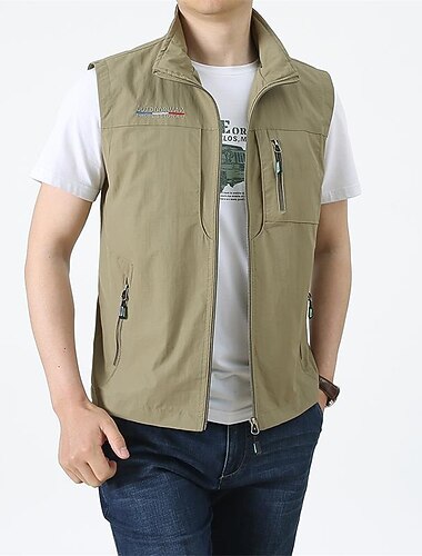  בגדי ריקוד גברים וסט Gilet אפוד דייגים וסט לטיולי הליכה אפוד ללא שרוולים ז'קט ג'יל בָּחוּץ רחוב חגים לבוש יומיומי סגנון רחוב שיק ומודרני אביב סתיו כיס פוליאסטר שמור על חום הגוף ייבוש מהיר צבע אחיד