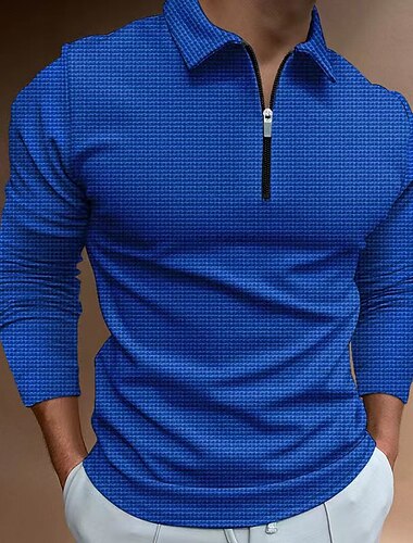  Per uomo Magliette Polo a Nido d'Ape Testurizzato Uscire Palestra Collo ripiegato Zip a un quarto Manica Lunga Abbigliamento Sportivo Casual Tinta unica Tartan Patchwork Cerniera Autunno & Inverno