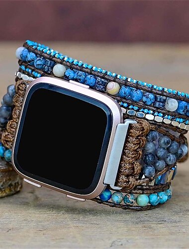  Correa de Smartwatch Compatible con Fitbit Versa 3 / Sense Versa / Versa 2 / Versa Lite / Versa SE Tejido Con Cuentas Reloj inteligente Correa Hecho a Mano Multicapa Ajustable Cuerda trenzada hecha a