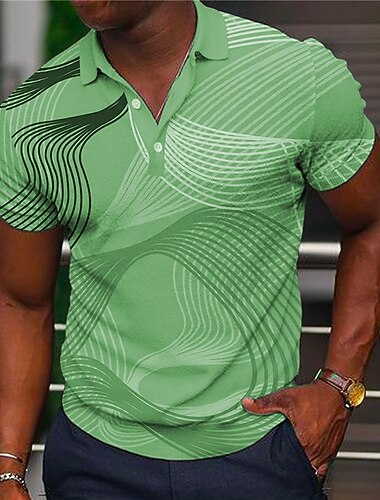  Herr Geometrisk Pikétröjor Golftröja Kortärmad Polotröjor Skjortor med krage Business Casual Semesterkläder Högtidskläder Festivalkläder 3D-utskrift Knappar Blå Brun Grön