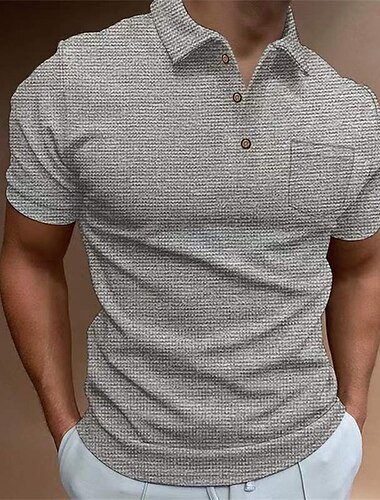  Herren Waffel-Poloshirt Golfhemd Casual Täglich Polo-Kragen Klassisch Kurzarm Modisch Modern Einfarbig Tasche Knopf vorne Frühling Sommer Regular Fit Schwarz Weiß Blau Khaki Grau Waffel-Poloshirt