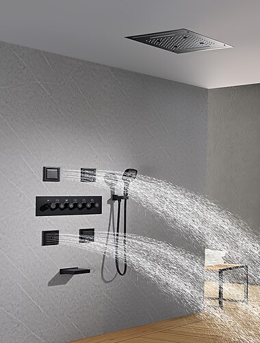  douche kraan, regendouche systeem thermostatische mengkraan body jet massage set - regendouche multi spray douche waterval eigentijdse geschilderde afwerkingen monteren in messing klep