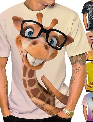  男性用 男女兼用 動物 キリン柄 グラフィック Tシャツ 面白いTシャツ 半袖 Tシャツ 3Dプリント クルーネック シャツ スポーツ デザイナー カジュアル アウトドア ストリート 日常 イエロー パープル オレンジ 夏 衣類 S M L XL XXL 3XL