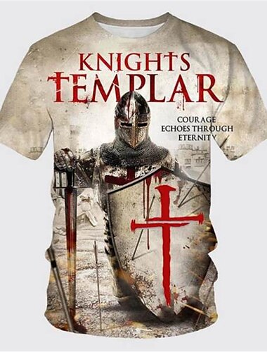  Homme Croix Templière Impressions Graphiques Soldat T-shirt T-shirts chrétiens Manche Courte T-shirt Impression 3D Col ras du cou Chemise ancien Sports Designer Extérieur Rue Quotidien Noir / Gris