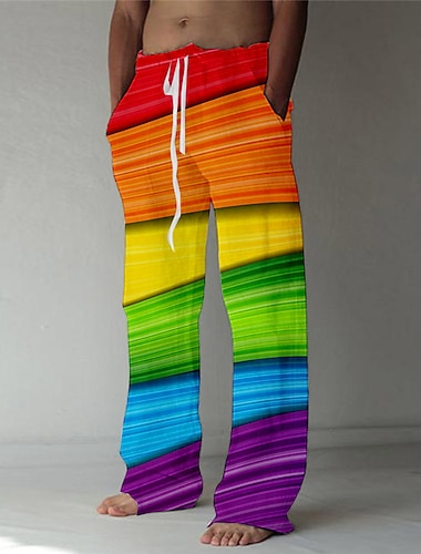  Herre Bukser Sommerbukser Strandbukser Lomme Snorer Elastisk midje Regnbue Grafiske trykk Komfort Pustende Avslappet Daglig Ferie Gatemote Designer Gul Blå