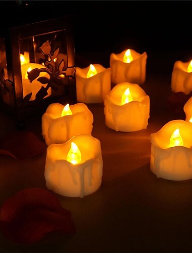  12/24 Stück Kerzenlicht, LED-Teelichter, flackernd, flammenlos, warmweiß, für Thanksgiving-Party-Beleuchtung mit Batterie
