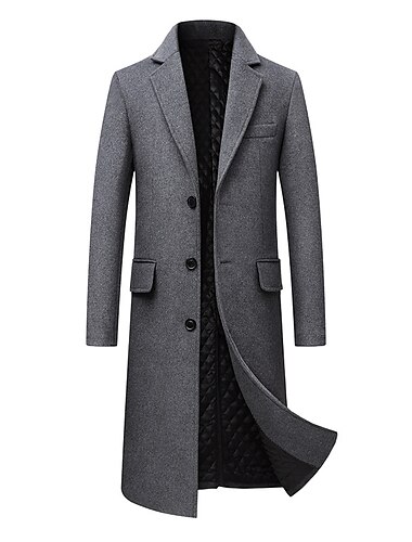 Herren Wintermantel Mantel Trenchcoat Büro & Karriere Freizeitskleidung Winter Wolle warm Waschbar Oberbekleidung Bekleidung Modisch Warm-Ups Einfarbig Multi Pocket Umlegekragen Einreihiger Verschluss