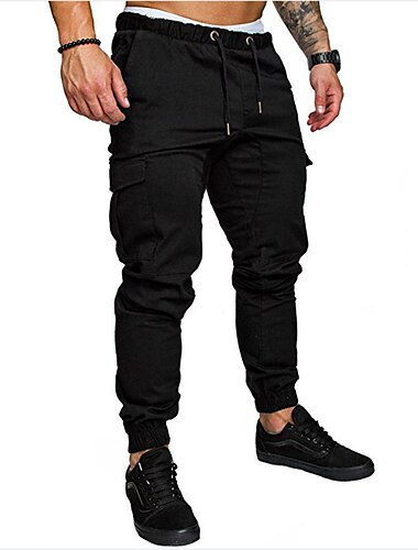  Herren Cargohose Cargohosen Cargohose Jogginghose Jogger Hose Hosen Kordelzug Elastische Taille Multi Pocket Feste Farbe Sports Outdoor Freizeitskleidung Strassenmode Brautkleider schlicht Schwarz