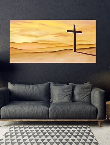  håndlaget oljemaleri lerret veggkunst dekorasjon religion jesus kors ørkenlandskap for hjemmeinnredning rullet rammeløst ustrukket maleri