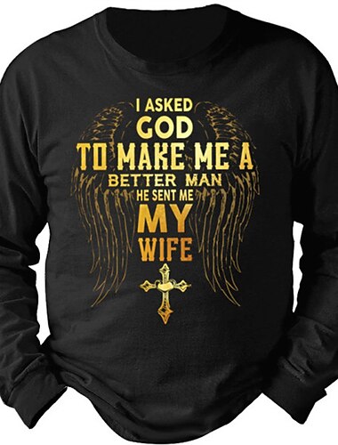  T-shirt à manches longues homme 'J'ai demandé à Dieu il m'a envoyé ma femme' T-shirt chrétien graphique cadeau pour mari
