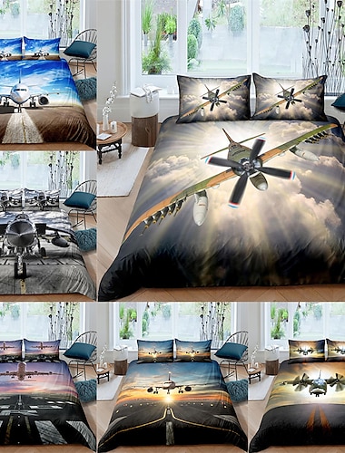  Literie 3d avion impression housse de couette ensembles de literie housse de couette avec 1 housse de couette ou couvre-lit imprimé, 2 taies d'oreiller pour lit double/queen/king