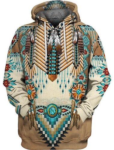  Voor heren Tribal Grafische prints Trui met capuchon Hoodies Sweatshirt Streetwear Etnisch Casual Groot en klein Lange mouw Capuchon Sport & Outdoor Dagelijks Sport Bruin Khaki Afdrukken Lente