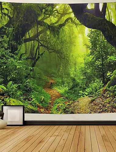 Wandteppich Kunst Dekor Decke Vorhang Picknick Tischdecke hängen zu Hause Schlafzimmer Wohnzimmer Wohnheim Dekoration Polyester moderne grüne Hölzer Wandtuch XXL Natur