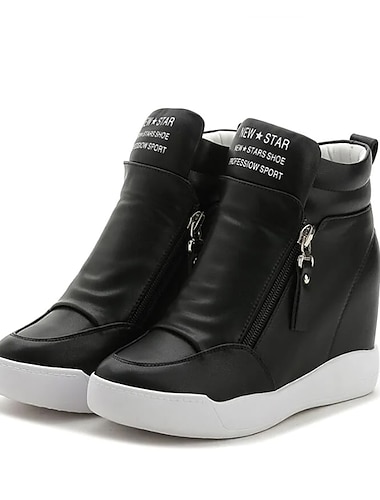  bottines compensées montantes pour femmes avec fermeture éclair latérale – bottes en similicuir décontractées et sportives pour un usage quotidien