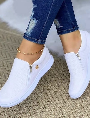  Pentru femei Adidași pantofi albi Pantofi albi Mărime Plus Size Adidași adezivi În aer liber Zilnic Culoare solidă Toc Drept Vârf rotund De Bază Casual minimalism Plimbare Plasă Fermoar Negru Alb