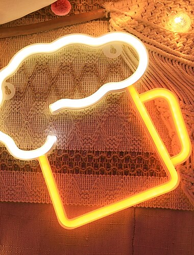  piwo neon znaki jasnożółty biały neony dekoracje ścienne dla człowieka jaskinia bar klub nocny plaża sklep projekt wakacje uroczystości party decor usb &zasilany bateryjnie (