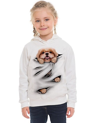  Para Meninas 3D Animal Cachorro Moletom Manga Longa Impressão 3D Outono Inverno Moda Roupa de rua Adorável Infantil 3-13 anos Ao ar livre Diário Interior Normal