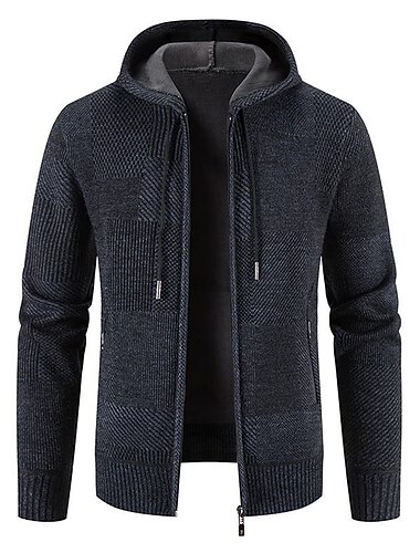  Homens Suéter Pulôver suéter Moletom com capuz Suéter com zíper Casaco de Suéter Waffle Tricotar Cropped Tricotado Côr Sólida Gola Redonda Básico à moda Ao ar livre Diário Roupa Inverno Outono Vinho