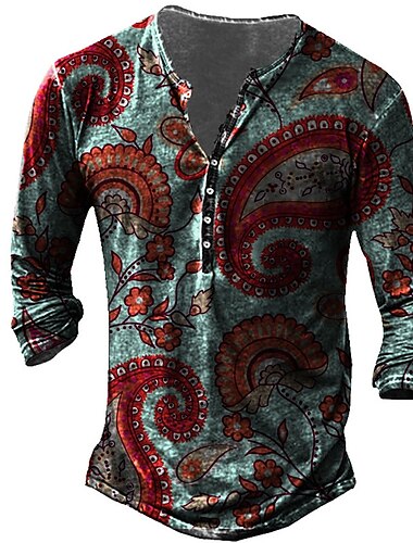  Herren Blumen Graphic Stammes T Shirt Henley Shirt Tee Langarm 3D-Druck Designer Basic Klassisch Outdoor Täglich Sport Frühling Sommer Rote Henley Henley T-Shirt