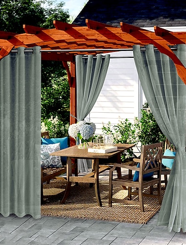  waterdichte semi transparante gordijnen wit indoor outdoor voor bruiloft patio grommet gordijn voor bruiloft slaapkamer, woonkamer, veranda, pergola, cabana, 1 paneel