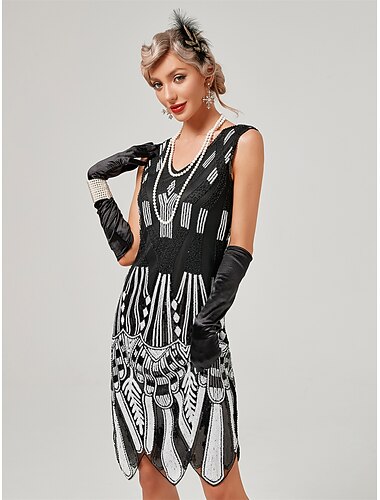  Ordító 20-as évek 1920-as évek Koktélruha Flapper ruha Ruhák Álarcosbál Szabályos A nagy Gatsby Charleston Esküvői Vendég Flitter Jelmez Női Mindszentek napja Farsang Álarcos mulatság Farsang Esküv