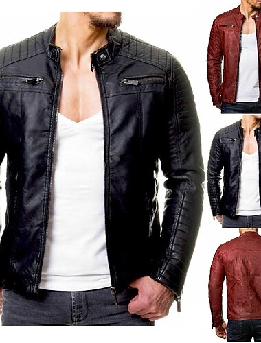  Męskie Skórzana kurtka Kurtka przejściowa Kurtka motocyklowa Na zewnątrz Codzienne Odporność na wiatr Zatrzymujący ciepło Korygujący Jesień Czyste kolory Moda punkowa Codzienne Kołnierz stawiany